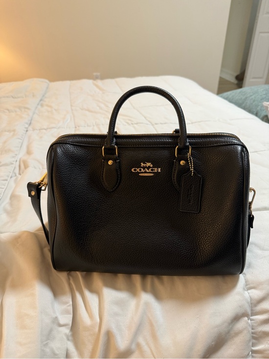 Coach Handbags - Coach Rowan Large Black Pebbled Leather Satchel with Gold Hardware